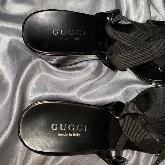 GUCCI wrap up strappy wedge platform heels - Picture 5 of 5